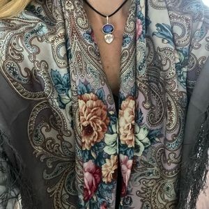 Beautiful fringed floral shawl / scarf. NWT.